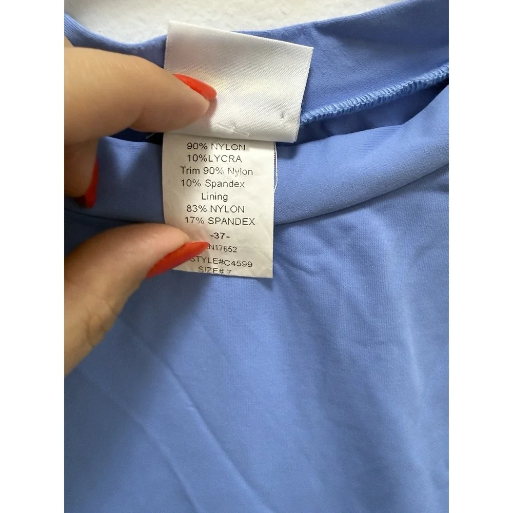Florence Eiseman Girls Size 7 Blue Floral Ruffle Rash Guard Swim Top